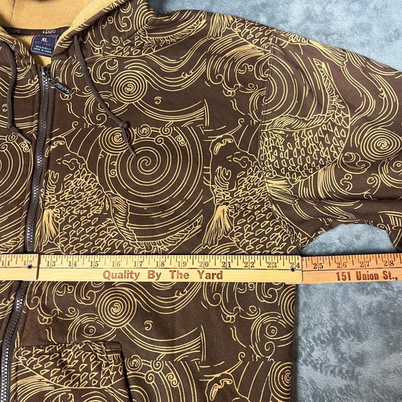 KENPO XL Brown Yellow Koi Fish Zip Up Hoodie Jacket Y2K Vintage Streetwear - Picture 8 of 10